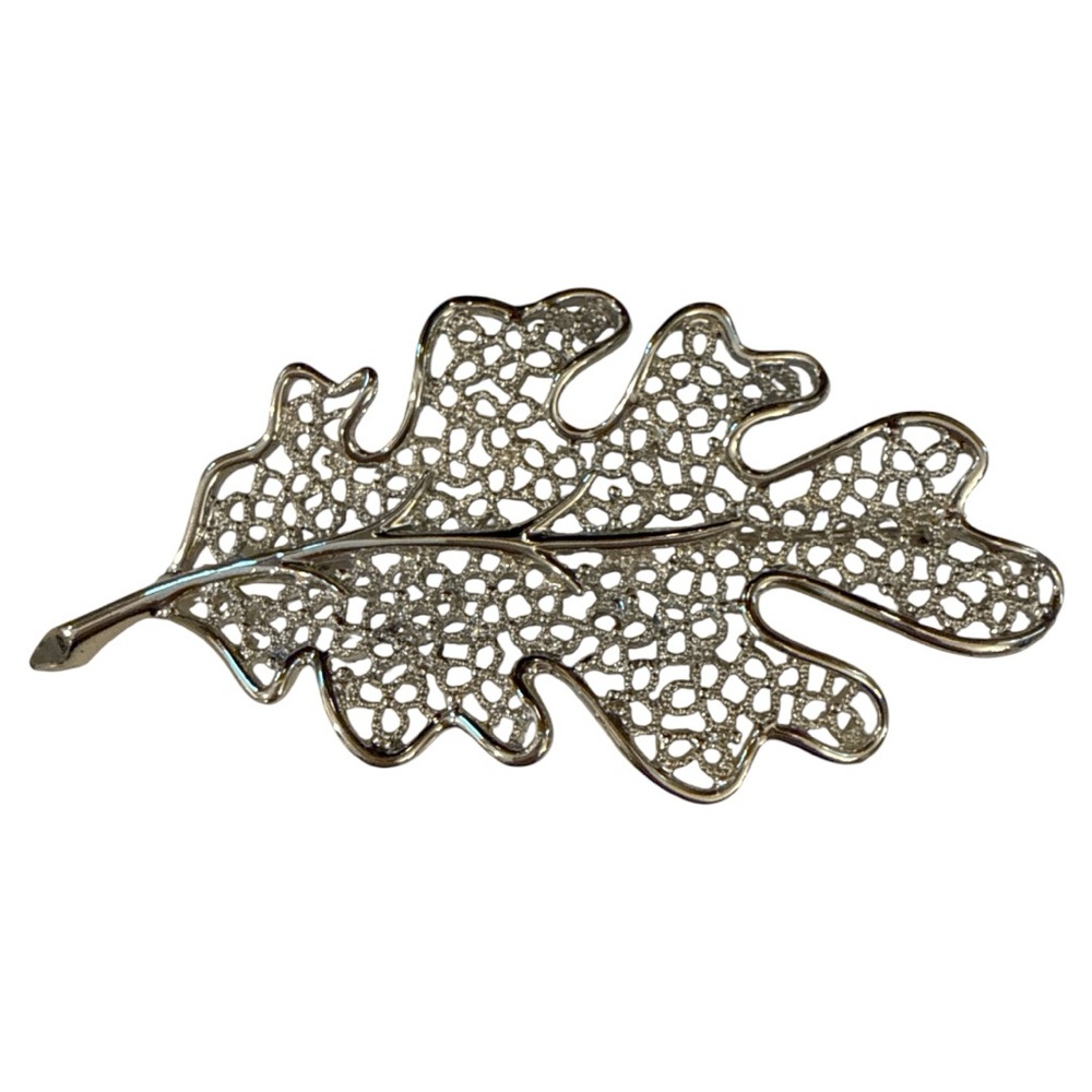 Sarah Coventry Vintage 50s Silver Filigree Leaf Brooch Pin Nature Botanical